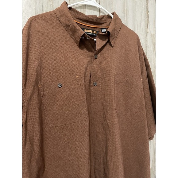 Ridgecut Toughwear Shirt Mens 2XL Brown Short Sleeve Double Pockets Vented Work - Picture 4 of 10